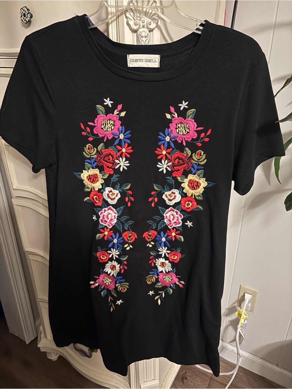 Black Floral Embroidered Tee